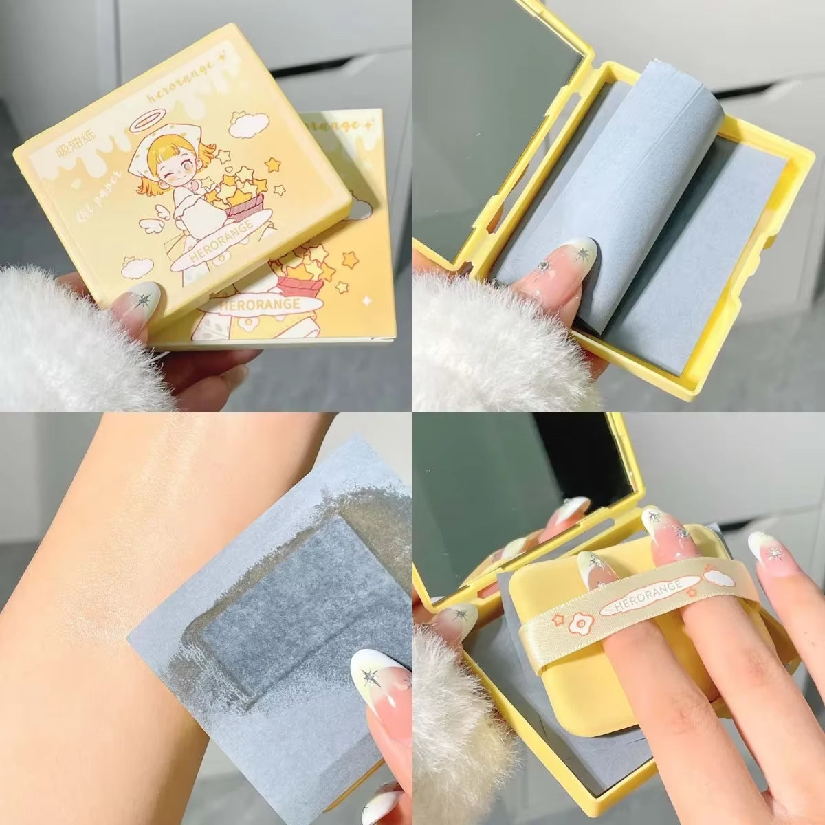 Cute Pocket Mirror & 100 Blot Sheets – Stay Fresh & Shine-Free Anytime