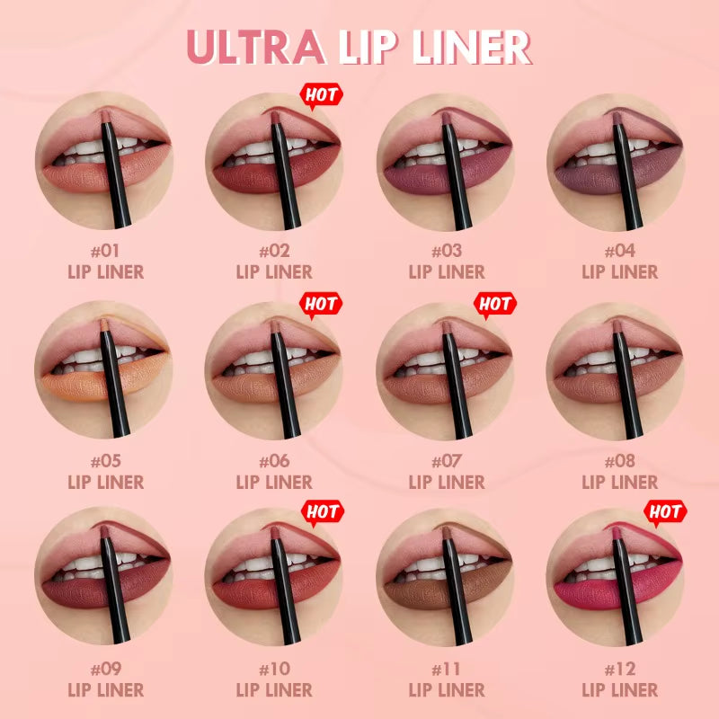 12 Matte Lip Liners – Smooth, Waterproof, All-Day Wear